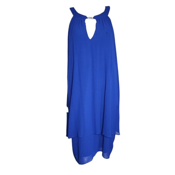 JESSICA HOWARD Solid All Blue Chiffon Lined Zip Back Dress Womens Plus Size 20W - Picture 1 of 6